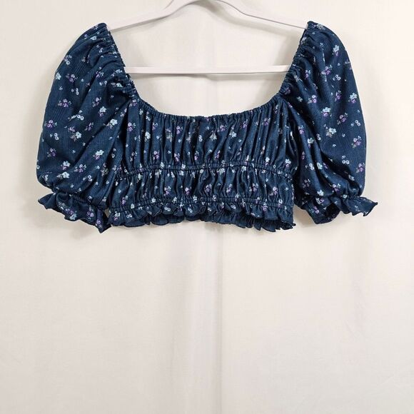 NWOT For Love & Lemons Lola Pointelle Crop Top in Blue Floral - Size M - Picture 6 of 7